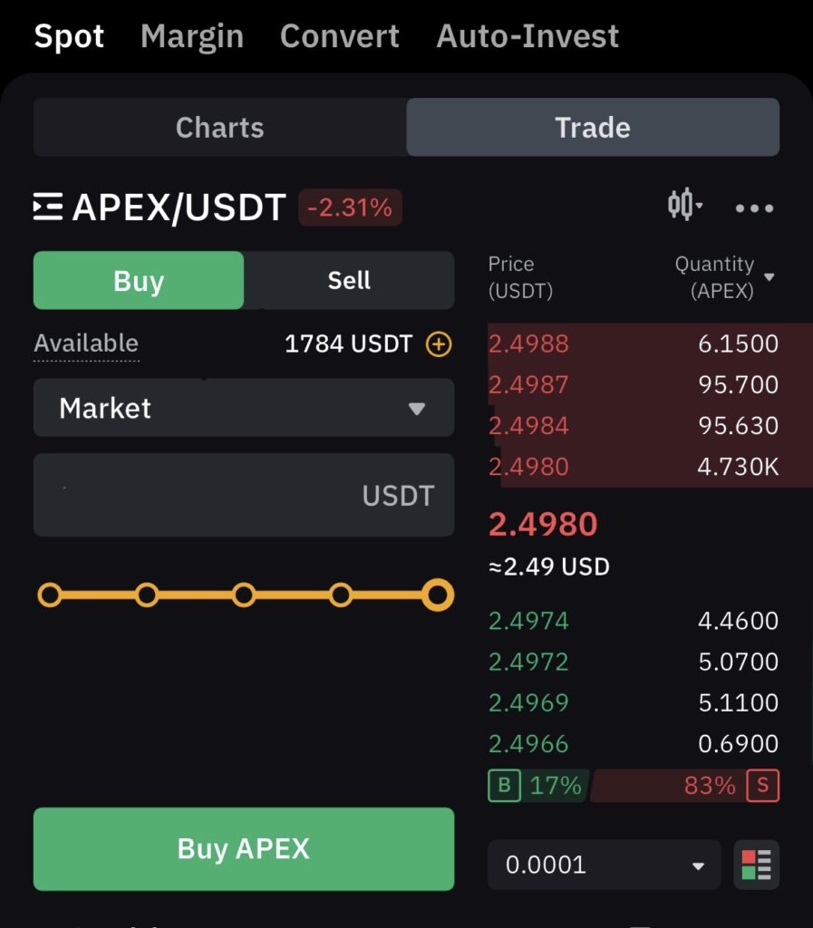 trading spot apex sur Bitget