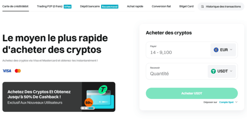 guide comment faire dépôt crypto Bitget