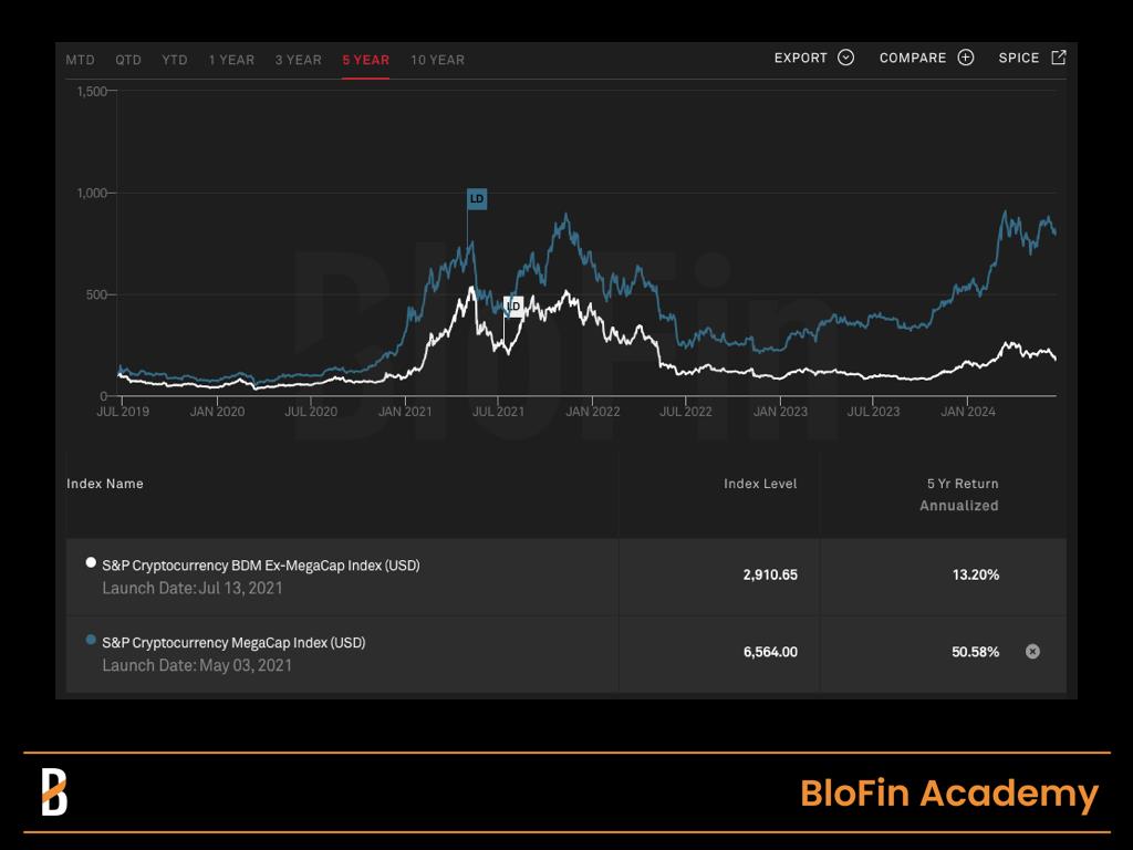 Comparaison performance cryptos du MegaCap et cryptos de l'Ex-MegaCap, en juin 2024