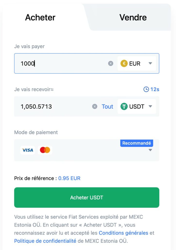 achat crypto mexc