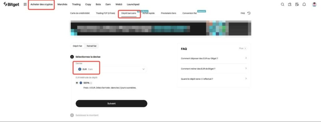 Dépôt de fonds Bitget