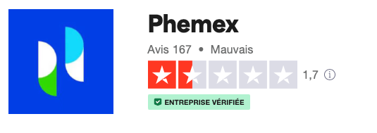 Avis des utilisateurs sur Phemex TrustPilot