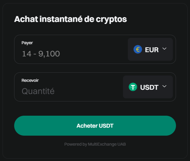 Achat d'USDT sur Bitget