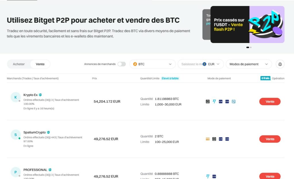 Bitget P2P acheter vendre bitcoin