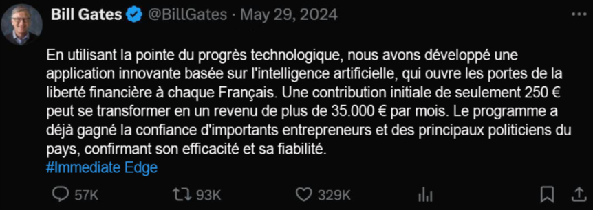 Illustration d'un faux tweet de Bill Gates