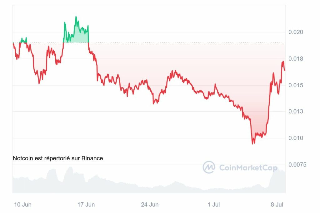 Graphique prix Notcoin (NOT) hausse juillet 2024