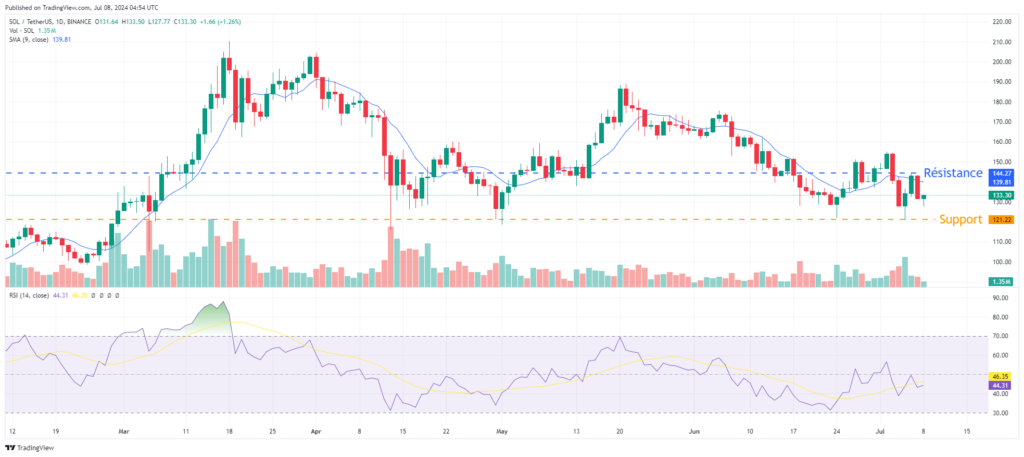 analyse prix Solana en baisse juillet 2024