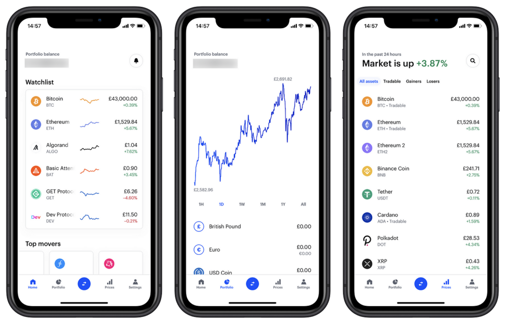 Interface utilisateur de Coinbase