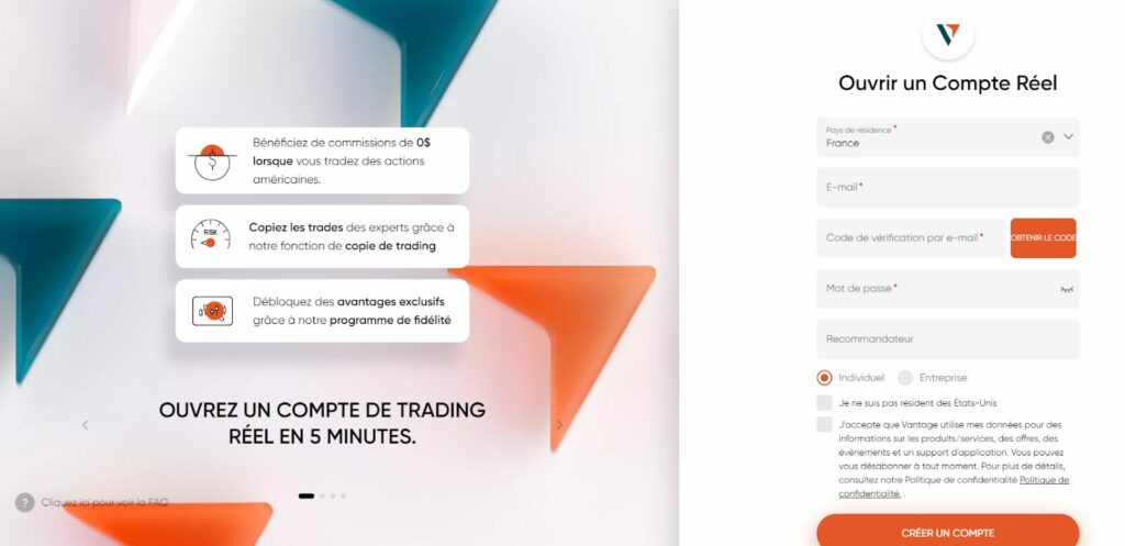 Ouvrir un compte réel Vantage FX
