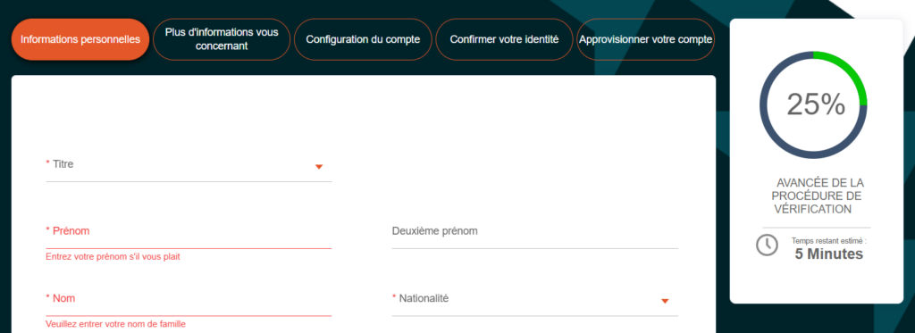 Saisir les informations créer un compte sur un broker