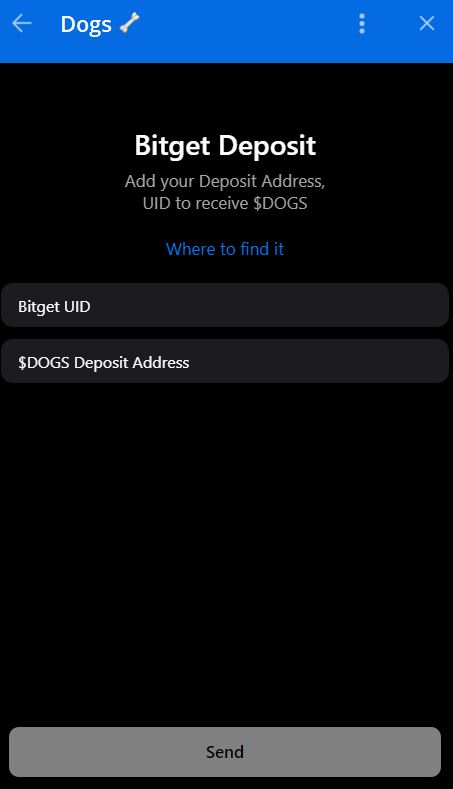 Bitget depot de DOGS sur la miniapp