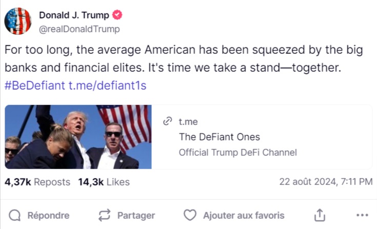 Donald Trump projet crypto DeFi