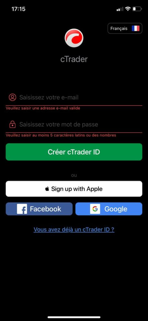 cTrader connexion