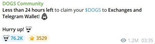 moins de 24h pour réclamer crypto DOGS sur Telegram