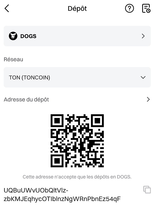 récuperer son adresse DOGS sur Bitget