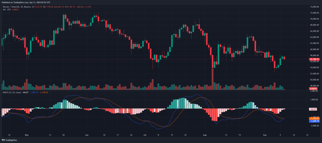 Analyse graphique Bitcoin BTC-USDT indicateur MACD