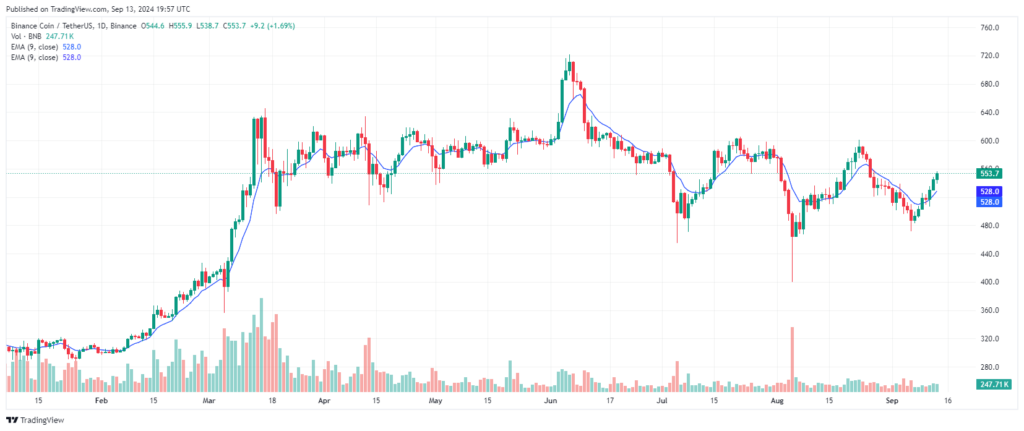 Graphique Cours Binance Coin en hausse