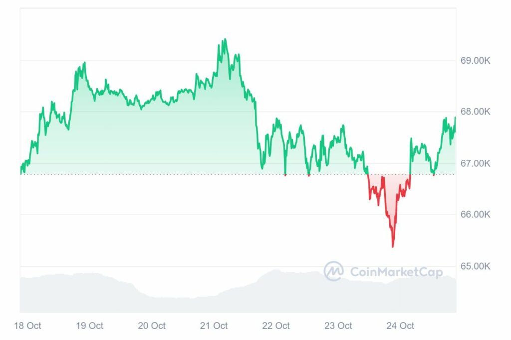 Cours du Bitcoin en hausse 25 octobre 2024