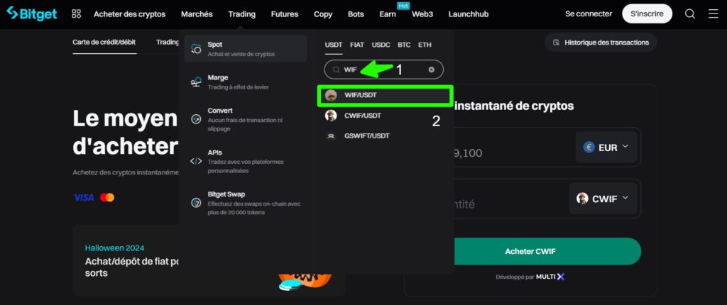 guide achat wif sur bitget
