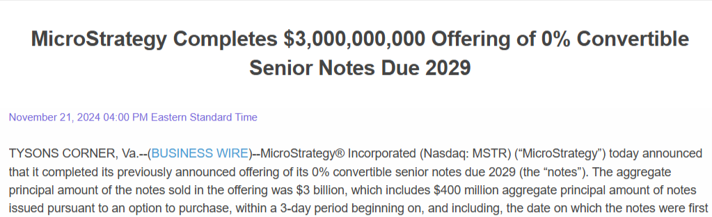 Microstrategy continue ses achats en bitcoin en levant 3 milliards de dollars