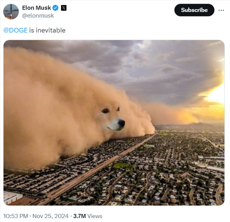 Post X Elon Musk sur Dogecoin