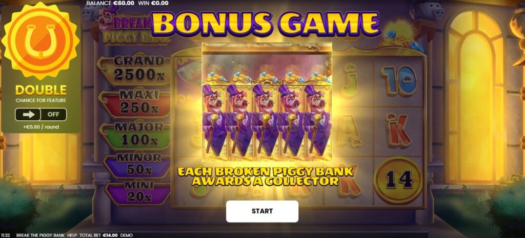 déclanchement du jeu bonus break the piggy