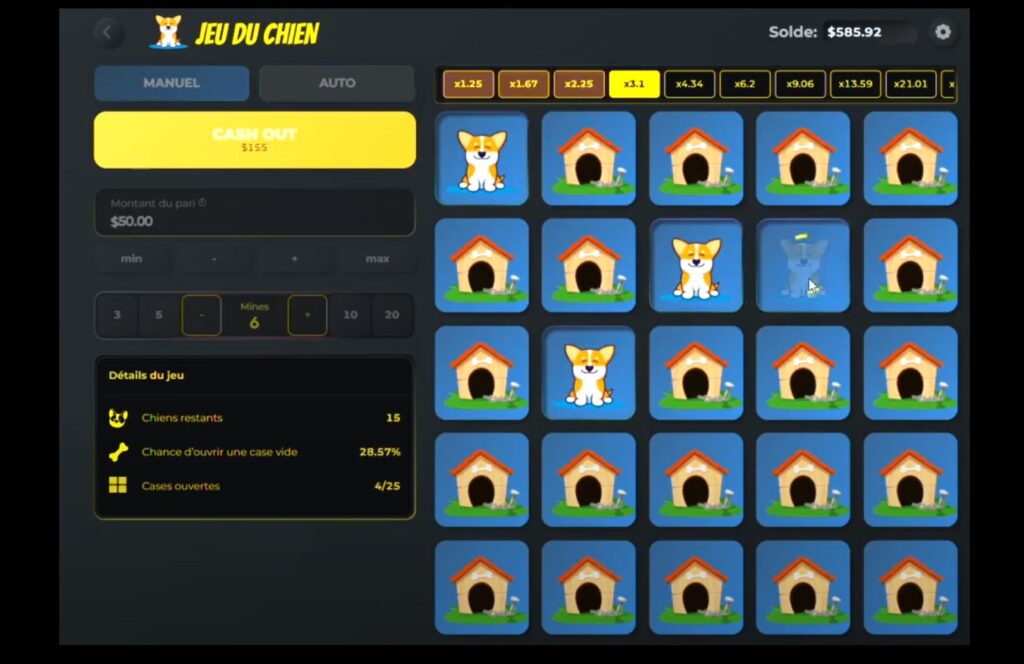 chercher les chiens en découvrant les cases