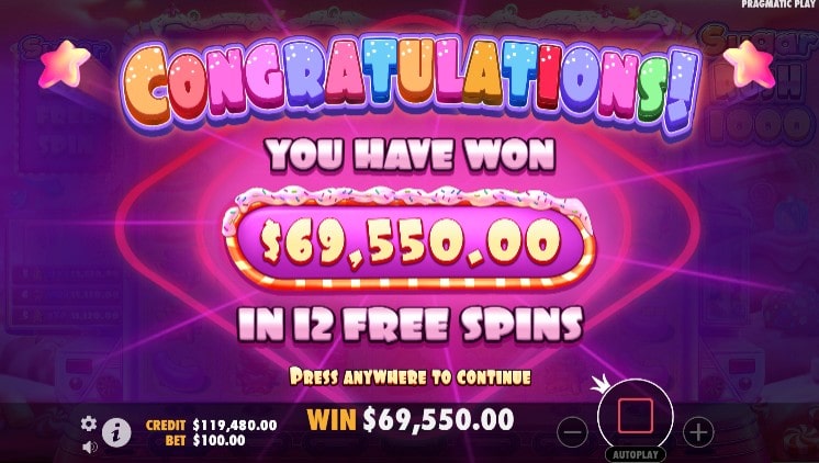 GAINS FREE SPINS SUGAR RUSH