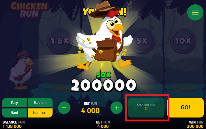 gain de x50 sur chicken run poggiplay