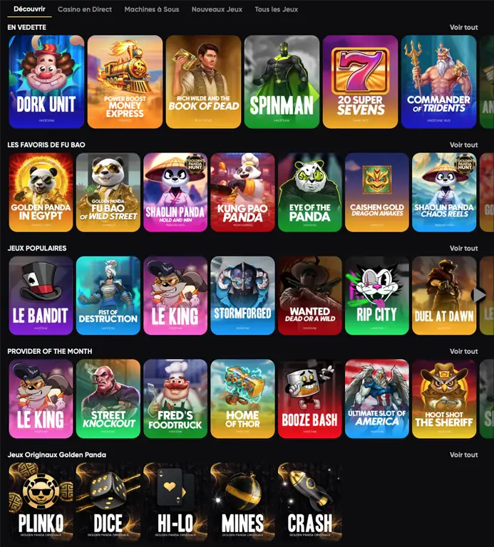 listes des jeux sur golden panda
