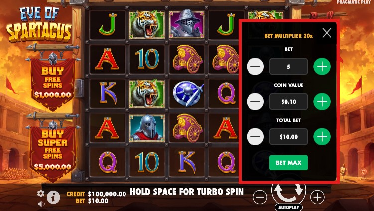 placer une mise sur eye of spartacus