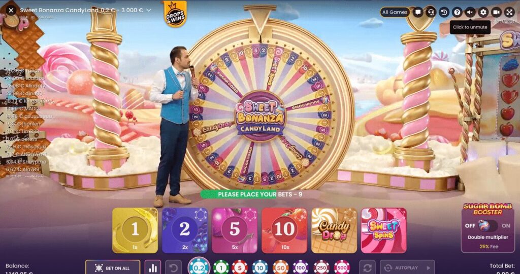 debut de la partie sur sweet bonanza candyland