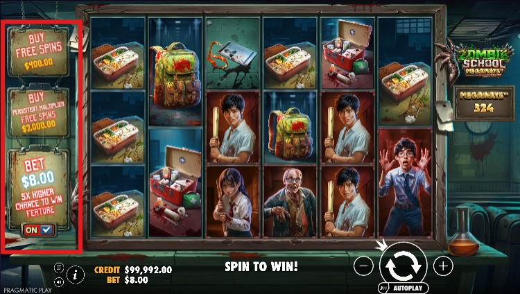 fonctionnalités zombie school megaways