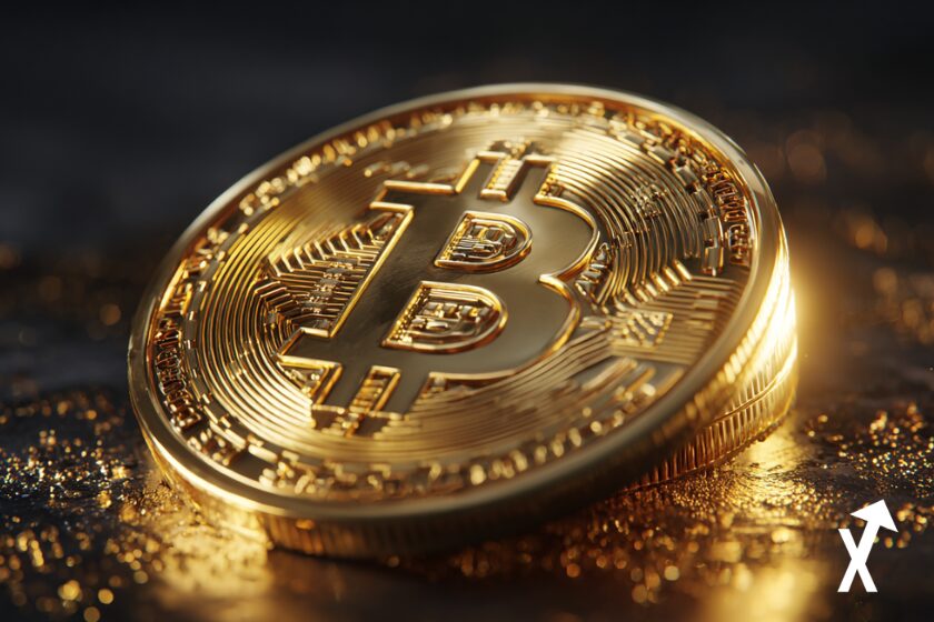 bitcoin gold vibe btc sur fond noir et doré