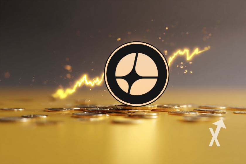 coin du jeton ASter sur un fond jaune et marron avec un graphique trendline en jaune