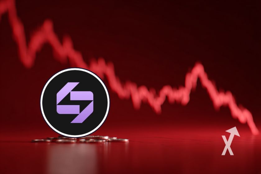 coin stbl sur un fond rouge avec une trendline qui chute