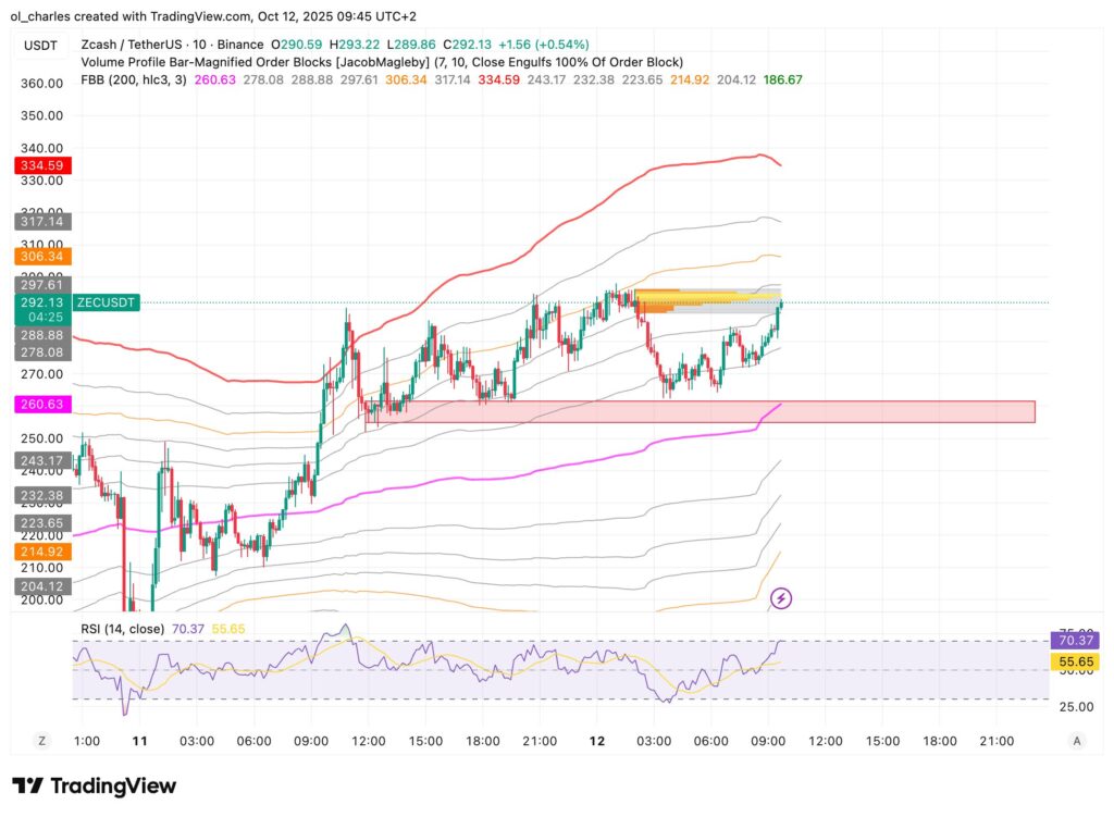gráfico del curso del ZEC en 10 minutos