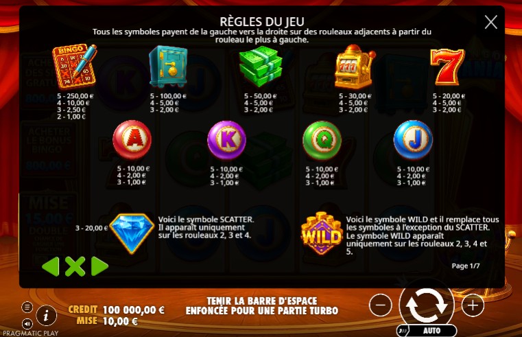 les symboles gagnants de bingo mania
