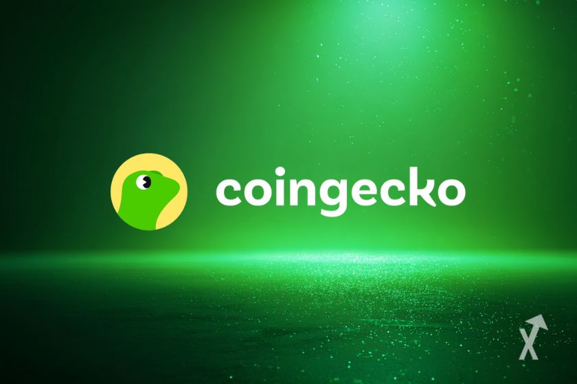 Le logo CoinGecko avec une typo blanche sur un fond vert illuminé