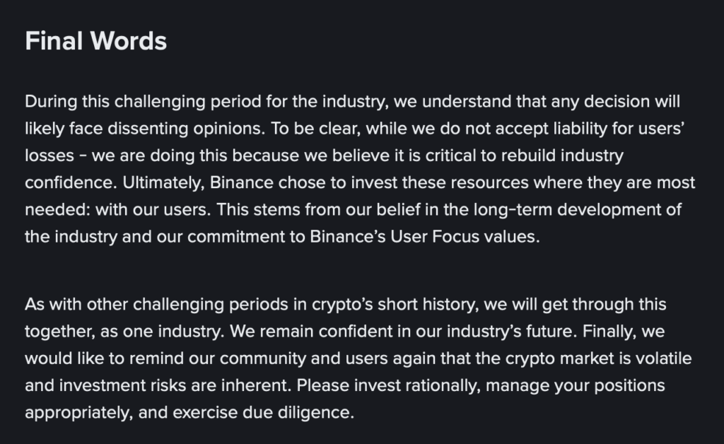 comunicado sobre fondo negro de binance bnb acerca de la industria