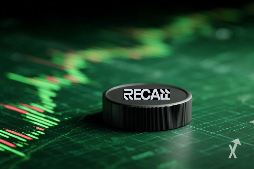 Un token noir de Recall sur un graphique avec des bougies vertes