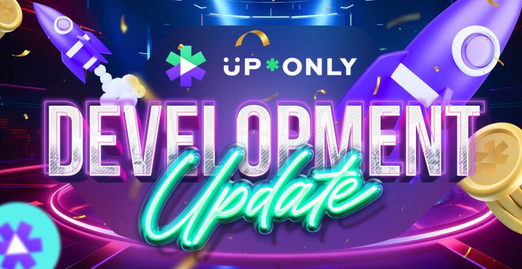 Un visual de redes sociales de UpOnly y la tipografía "Development Update"