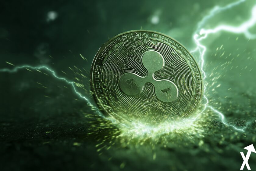 xrp coin vert electrique sur fond vert intense