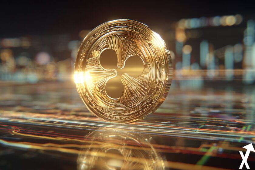 xrp token gold sur fond futuriste crypto