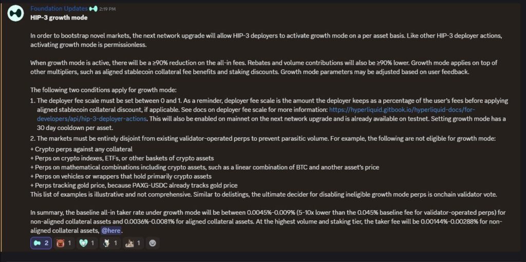 mensaje de hyperliquid sobre su actualización, escritura blanca sobre fondo negro