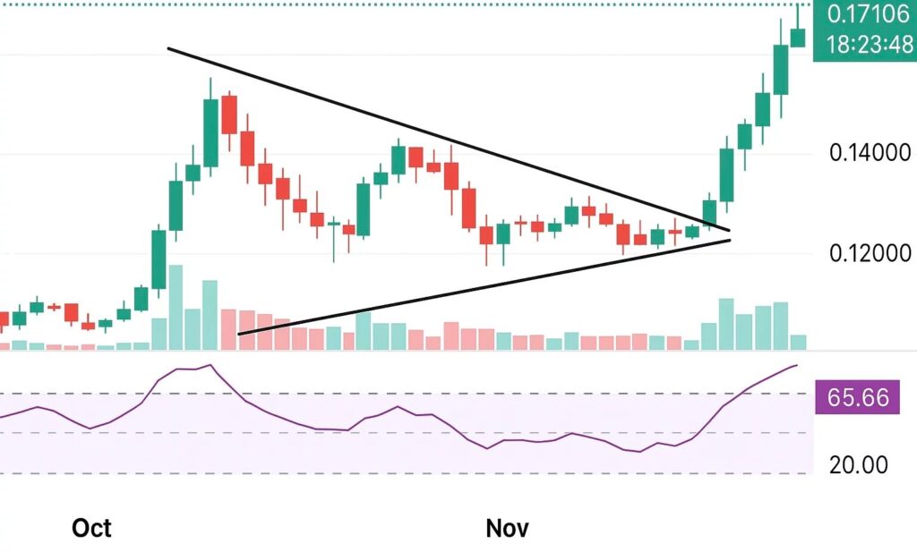 gráfico de precio del wlfi con velas verdes y rojas sobre fondo blanco