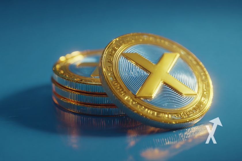 Plusieurs coins du XRP empilés sur un fond bleu