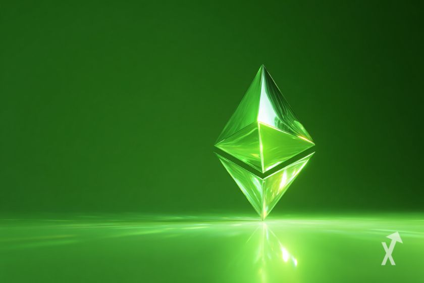 Le logo Ethereum de la couleur verte sur un fond vert