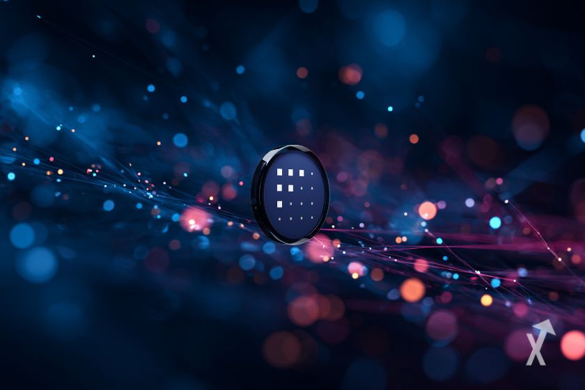 Le token FET sur un fond bleu foncé avec des motifs futuristiques