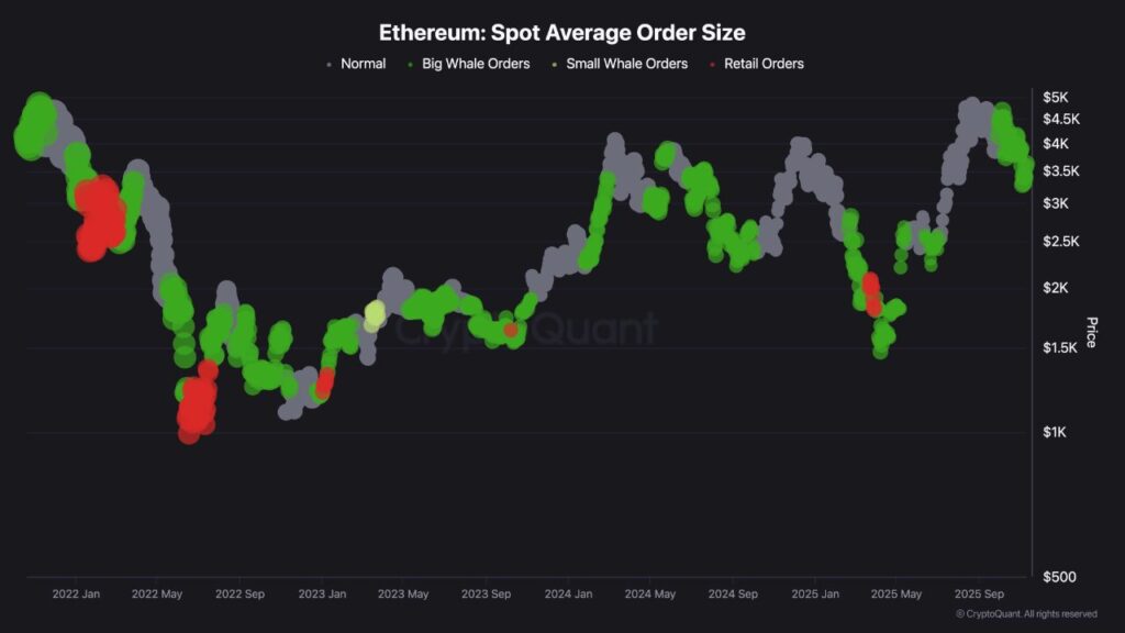 graphique avec des bougies vertes et rouges pour l'activité des baleines sur ethereum bitcoin